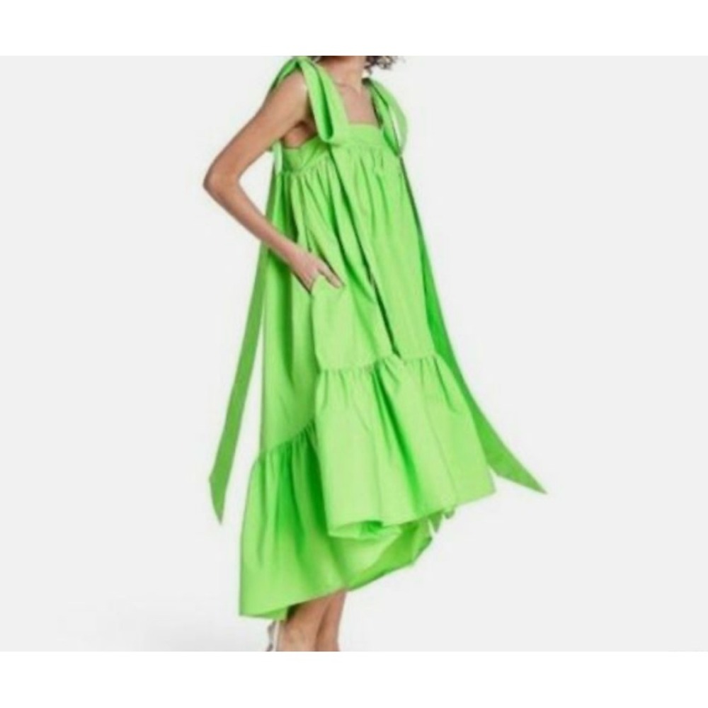 Christopher John Rogers x Target Lime Green Cotton Maxi Dress Tie XXS Pockets - Picture 3 of 11